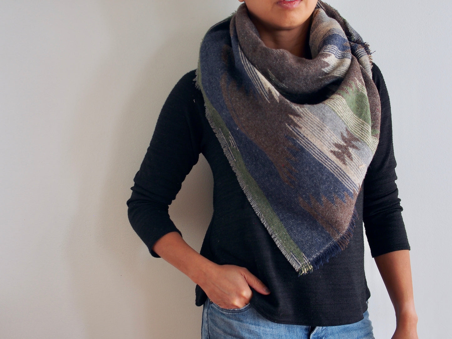 Green, Grey, Blue Southwest Triangle Scarf