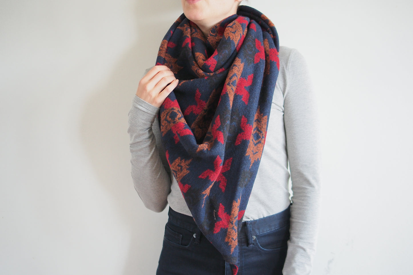 Navy Orange and Red Triangle Scarf