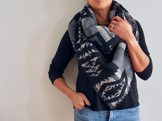 Black White and Grey Southwest Print Triangle Scarf