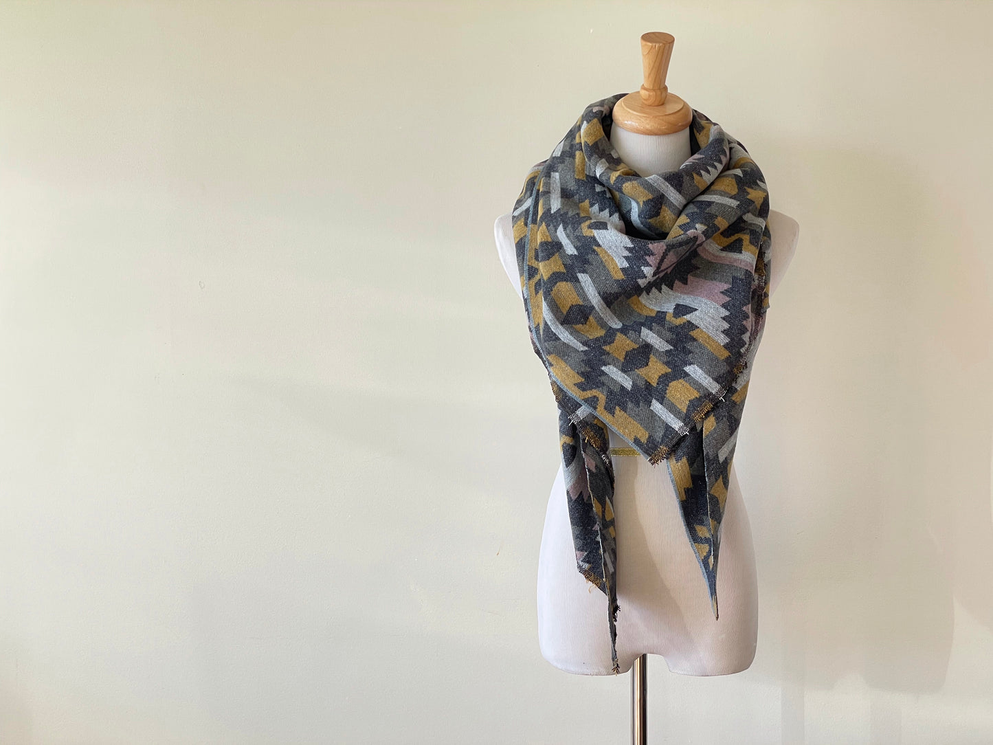 Olive, pink, yellow and grey Triangle Scarf
